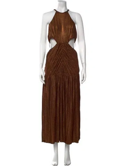Pre-owned Misha Halterneck Long Dress W/ Tags In Metallic
