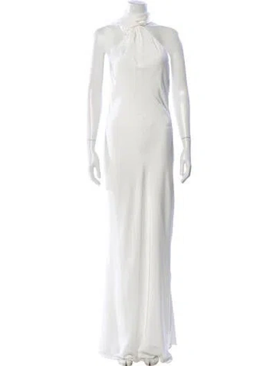 Pre-owned Misha Halterneck Long Dress W/ Tags In White