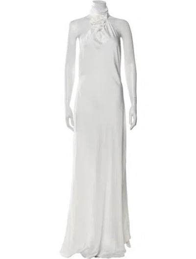 Pre-owned Misha Halterneck Long Dress W/ Tags In White