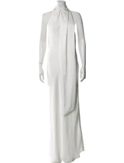 Pre-owned Misha Halterneck Long Dress In White
