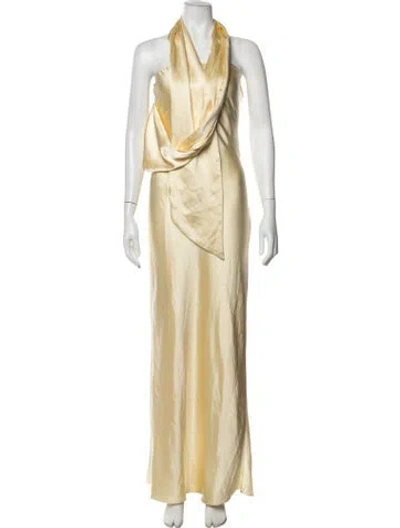 Pre-owned Misha Halterneck Long Dress In Yellow
