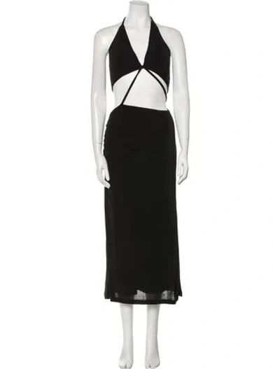 Pre-owned Misha Halterneck Midi Length Dress In Black