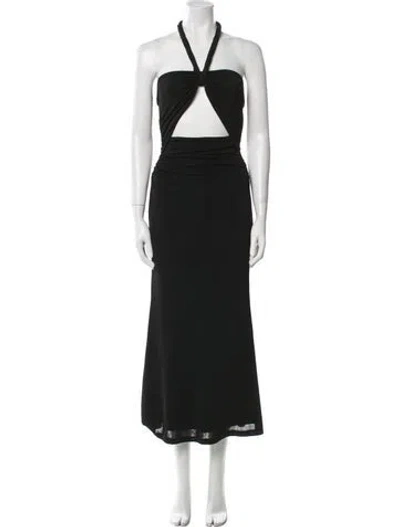 Pre-owned Misha Halterneck Midi Length Dress In Black