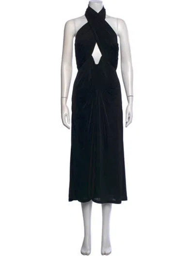 Pre-owned Misha Halterneck Midi Length Dress In Black