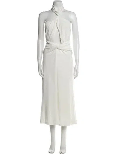 Pre-owned Misha Halterneck Midi Length Dress In Neutral