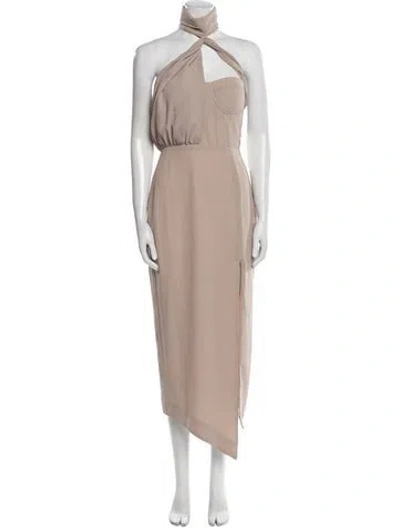 Pre-owned Misha Halterneck Midi Length Dress In Neutral