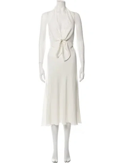 Pre-owned Misha Halterneck Midi Length Dress In Neutrals