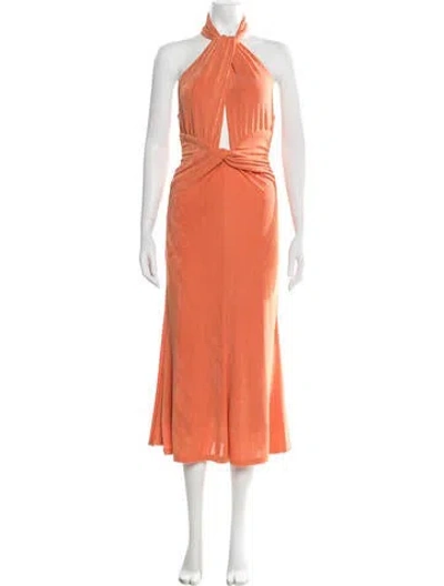 Pre-owned Misha Halterneck Midi Length Dress In Orange