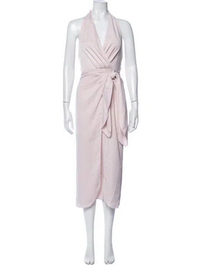 Pre-owned Misha Halterneck Midi Length Dress In Pink