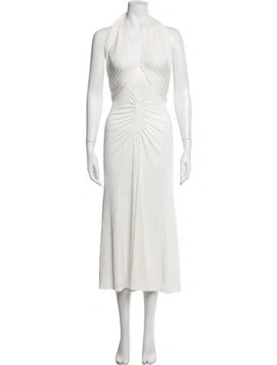 Pre-owned Misha Halterneck Midi Length Dress In White