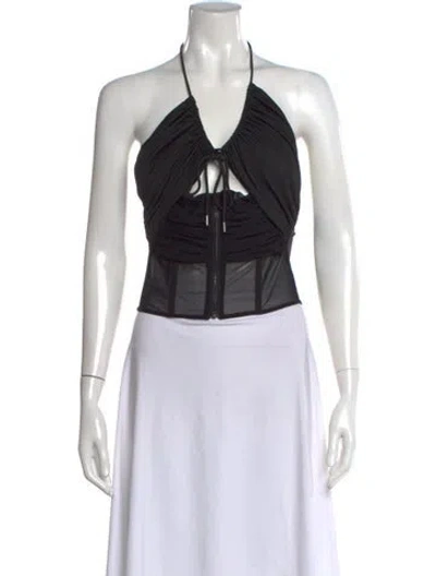 Pre-owned Misha Halterneck Sleeveless Crop Top W/ Tags In Black
