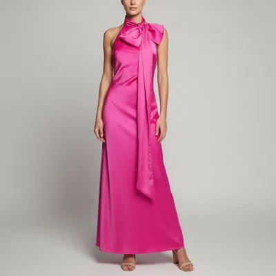 Pre-owned Misha Hot Pink Satin Backless Evianna Gown Xs