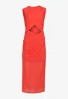 Misha Isabella Ruched Midi Dress With Cut-out In Red