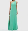 Misha Julianna Satin Gown In Spearmint In Green