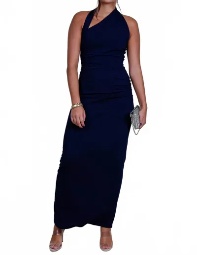 MISHA KRYSTAL ASYMMETRICAL MAXI DRESS IN MIDNIGHT NAVY