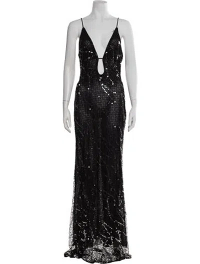 Pre-owned Misha Lace Pattern Long Dress In Gray
