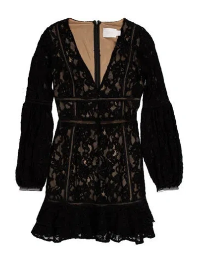 Pre-owned Misha Lace Pattern Mini Dress In Black