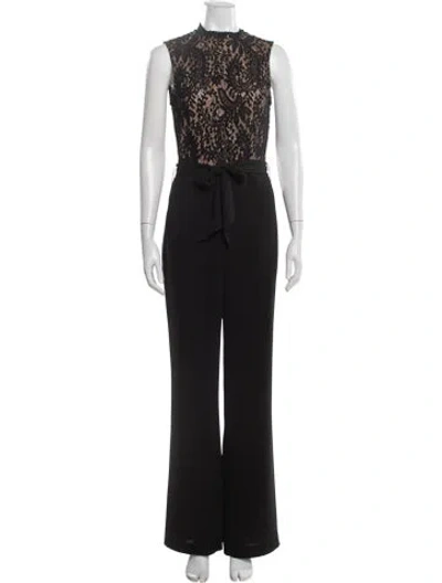 Pre-owned Misha Lace Pattern Mock Neck Jumpsuit In Black