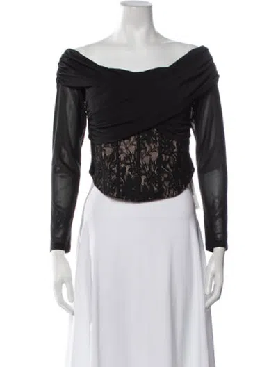 Pre-owned Misha Lace Pattern Off-the-shoulder Top In Black