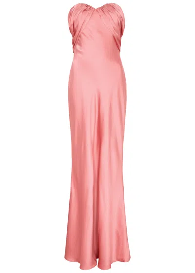 Misha Livia Strapless Satin Gown In Pink