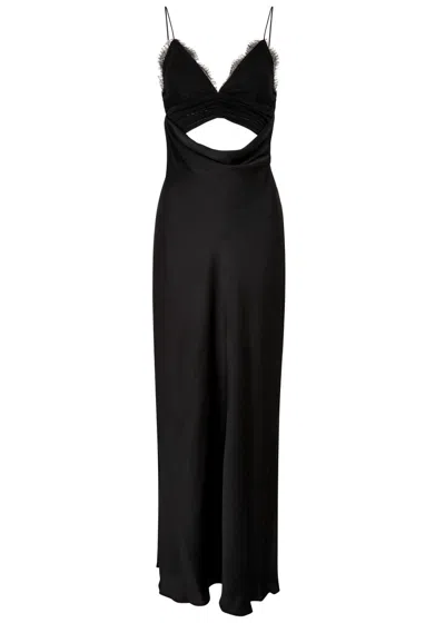 Misha Maxxy Cut-out Satin Maxi Slip Dress In Black