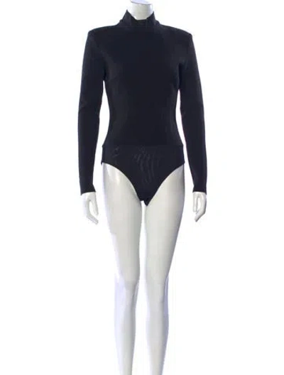 Pre-owned Misha Mock Neck Long Sleeve Bodysuit In Blue