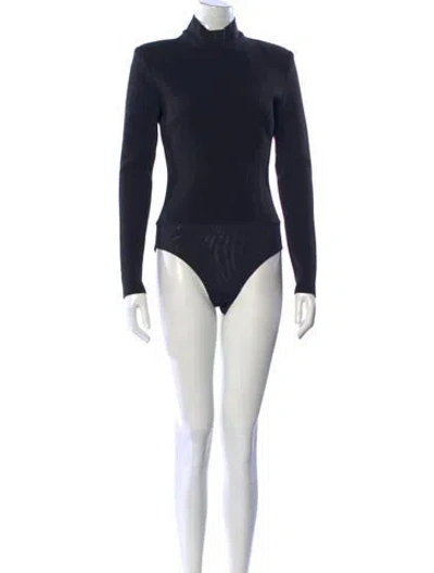 Pre-owned Misha Mock Neck Long Sleeve Bodysuit In Blue
