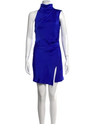 Pre-owned Misha Mock Neck Mini Dress In Blue