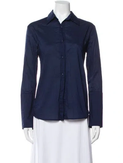 Pre-owned Misha Nonoo Long Sleeve Button-up Top In Blue