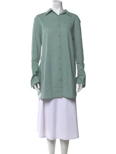 Pre-owned Misha Nonoo Long Sleeve Button-up Top In Green