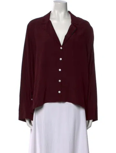 Pre-owned Misha Nonoo Silk Long Sleeve Button-up Top In Burgundy