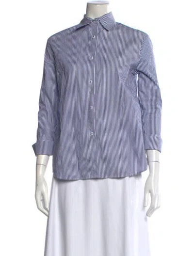 Pre-owned Misha Nonoo Striped Long Sleeve Button-up Top In Blue