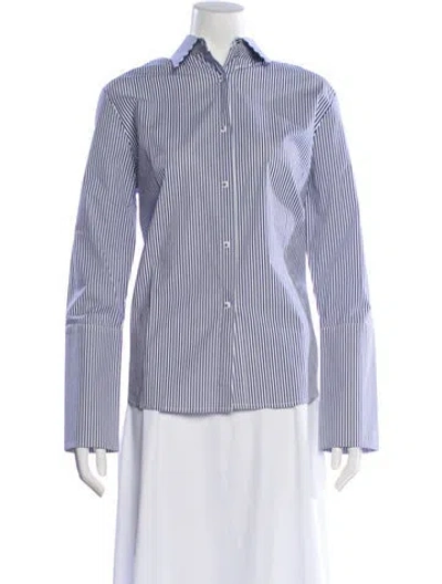Pre-owned Misha Nonoo Striped Long Sleeve Button-up Top In Gray