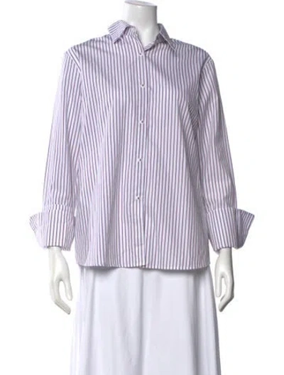 Pre-owned Misha Nonoo Striped Long Sleeve Button-up Top In White