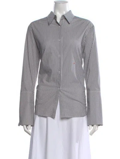 Pre-owned Misha Nonoo Striped Long Sleeve Top In White