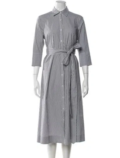 Pre-owned Misha Nonoo Striped Midi Length Dress In White