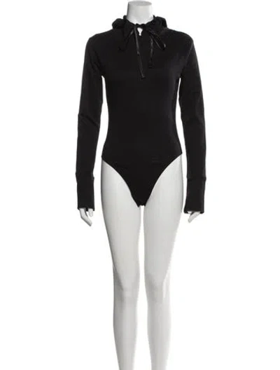 Pre-owned Misha Nonoo Tie Neck Long Sleeve Bodysuit In Black