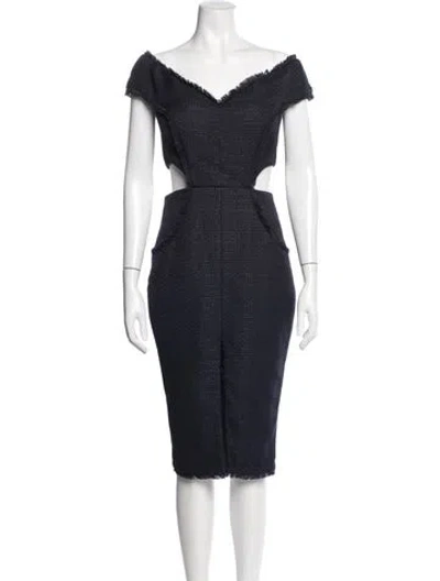 Pre-owned Misha Off-the-shoulder Knee-length Dress In Blue