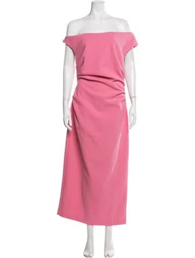 Pre-owned Misha Off-the-shoulder Long Dress In Pink