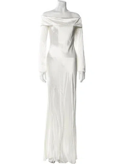 Pre-owned Misha Off-the-shoulder Long Dress In White