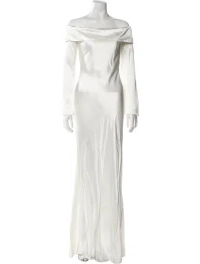 Pre-owned Misha Off-the-shoulder Long Dress In White