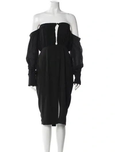 Pre-owned Misha Off-the-shoulder Midi Length Dress In Black