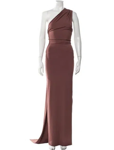 Pre-owned Misha One-shoulder Long Dress In Brown