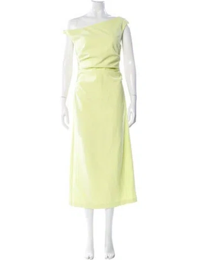 Pre-owned Misha One-shoulder Long Dress In Green
