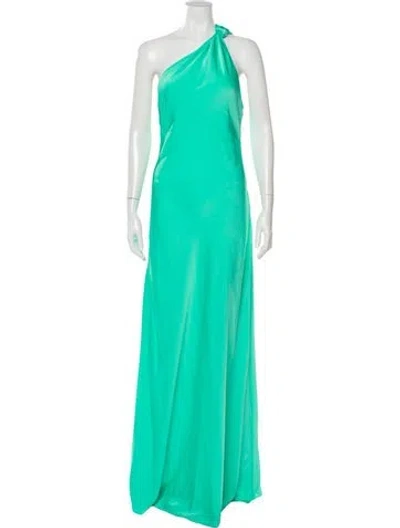 Pre-owned Misha One-shoulder Long Dress In Green