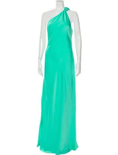 Pre-owned Misha One-shoulder Long Dress In Green