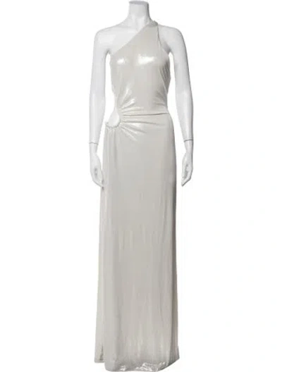 Pre-owned Misha One-shoulder Long Dress In Grey/neutrals