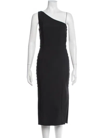 Pre-owned Misha One-shoulder Midi Length Dress In Black