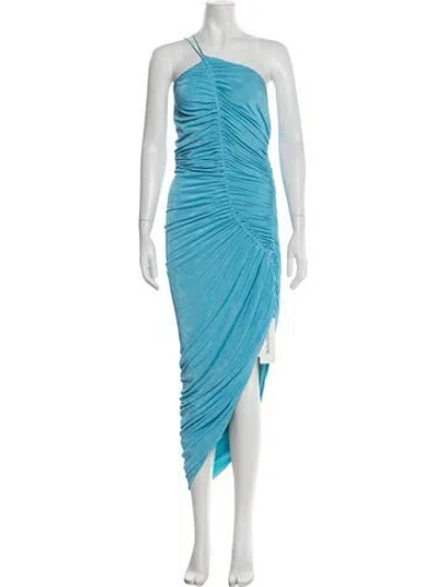Pre-owned Misha One-shoulder Midi Length Dress In Blue
