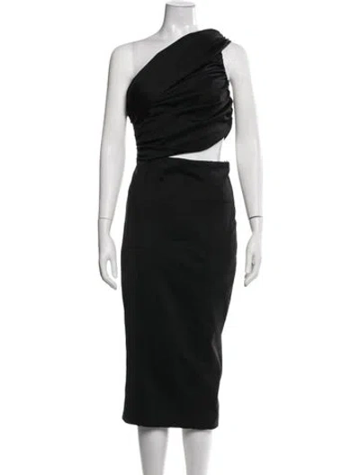 Pre-owned Misha One-shoulder Midi Length Dress In Neutrals